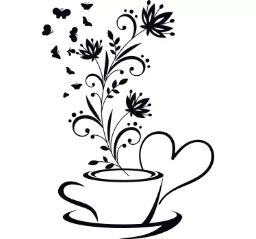 Wandtattoo Küche kaffee mit Blumen - TenStickers