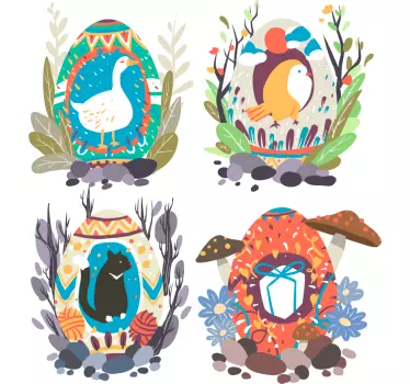 Ostereier mit Tier Illustration Wandtattoo - TenStickers