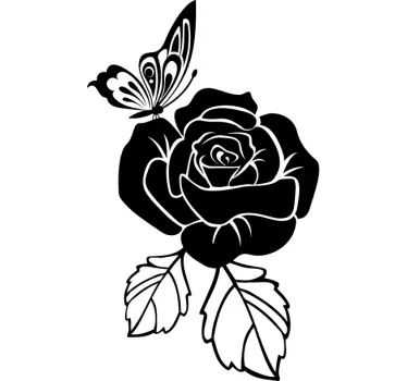 Wandtattoo Schmetterling auf Rose - TenStickers