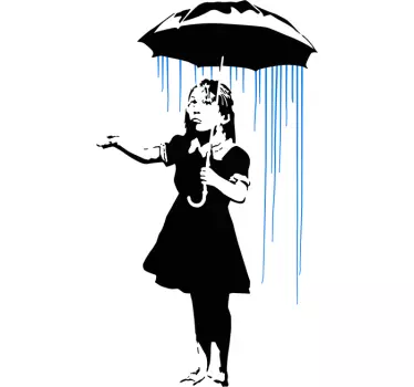 Banksy Mädchen im Regen Wandtattoo Wohnzimmer - TenStickers