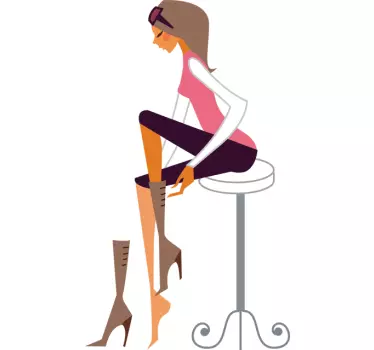 Wandtattoo Frau beim Stiefel anziehen - TenStickers