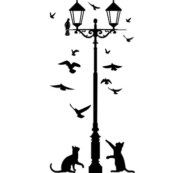 Wandtattoo Katzen Vögel und Laterne - TenStickers
