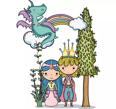 Aufkleber Kinderzimmer Magische Welt Drache Regenbogen - TenStickers