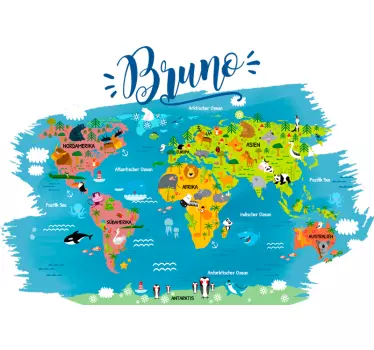 Personalisierter Wandtattoo Weltkarte Kinder - TenStickers