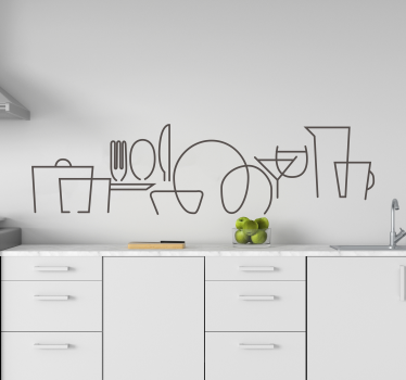 Geschirr Line Art Wandtattoo Küche - TenStickers