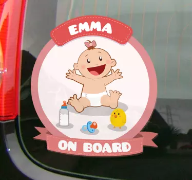 Verspieltes Mädchen mit Namen Baby on Board Aufkleber - TenStickers