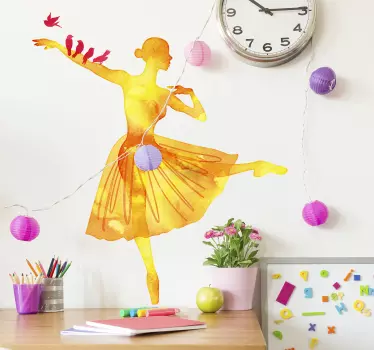 Aquarell ballerina mit vögeln wandtattoo - TenStickers