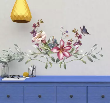 Aquarell schmetterling & blumen blume wandtattoo - TenStickers