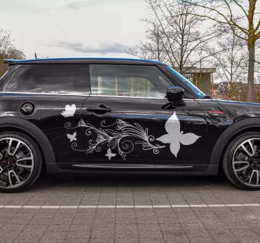 Aufkleber Auto mit Blumen und Schmetterling - TenStickers
