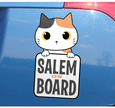 Aufkleber Auto Süße katze an bord mit Namen - TenStickers
