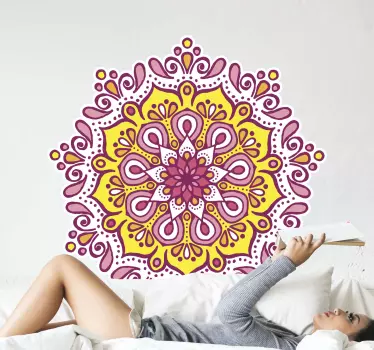 Aufkleber floral Mandala buntes rosa und gelb - TenStickers