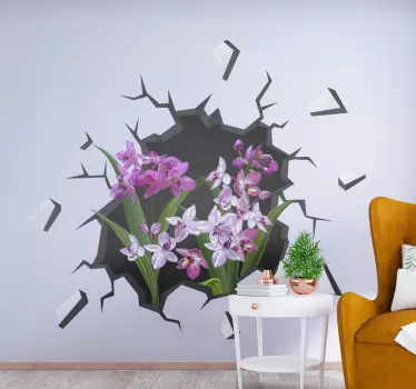 Aufkleber visuelle Effekte Orchideen aus der Wand - TenStickers