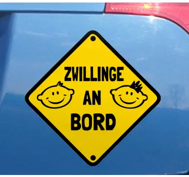 Baby Autoaufkleber Gelbes schild mit zwillingen - TenStickers