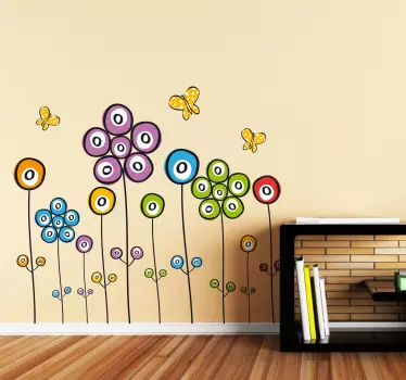 Blumenwiese Schmetterling Sticker - TenStickers