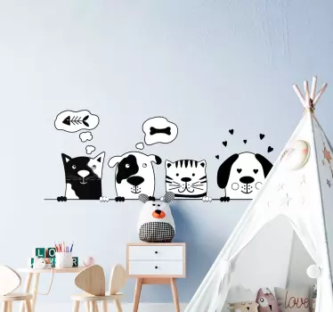 Comic Aufkleber Tiere Freunde schwarz und weiß - TenStickers