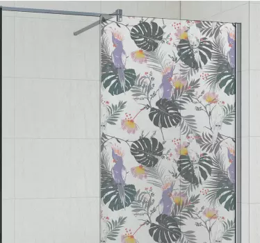 Klebefolie Dusche Lilia Papageien mit Blättern - TenStickers