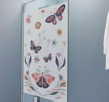 Duschkabinen Folie Schmetterling und blume - TenStickers