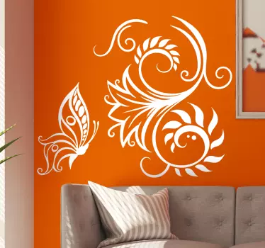 Elegante blume mit schmetterling wandtattoo - TenStickers