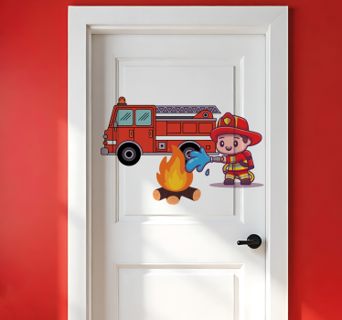 Folie tür feuerwehrmann für das kinderzimmer - TenStickers