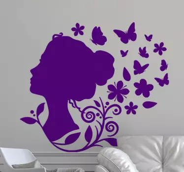 Frau Blumen Umriss Schmetterling Aufkleber - TenStickers