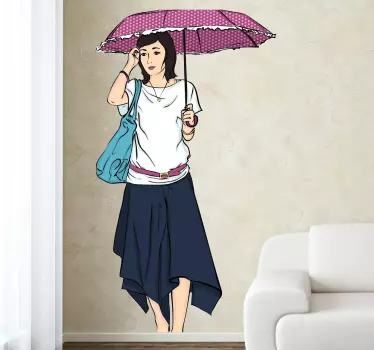 Frau mit Regenschirm Wandtattoo - TenStickers