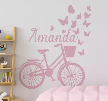 Frühlingsfahrrad mit namen und sschmetterling wandtattoo - TenStickers