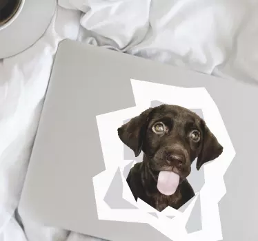 Hund kommt aus der wand laptop Aufkleber - TenStickers
