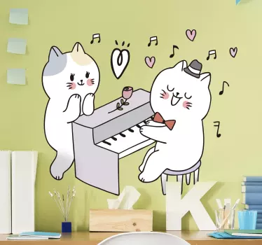 Katze spielt klavier musik wandtattoo - TenStickers