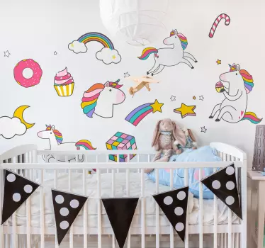 Kinderzimmer Wandtattoo Einhorn und Regenbogen Set - TenStickers