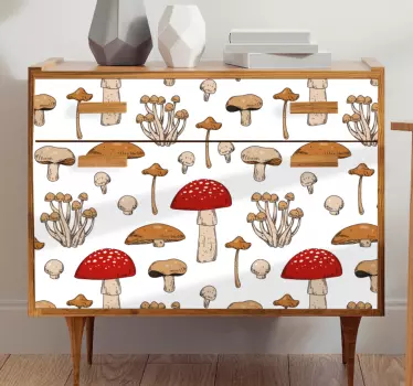 Klebefolie für Möbel Gelbe und rote pilze und blumen - TenStickers