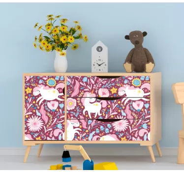Buntes Einhornmuster Möbelfolie - TenStickers