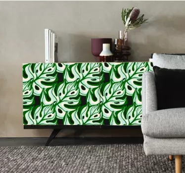 Klebefolie für Möbel Schwarz-grünes spritziges flora-muster - TenStickers