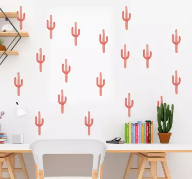 Korallenfarbenes Kaktus Muster Pflanzen Wandtattoo - TenStickers
