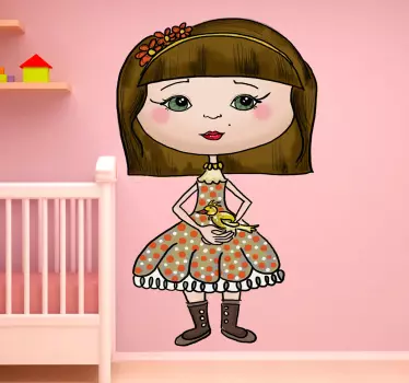 Mädchen mit Vogel Aufkleber - TenStickers