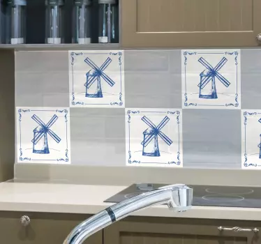 Niederländische Windmühle Fliesen Aufkleber - TenStickers