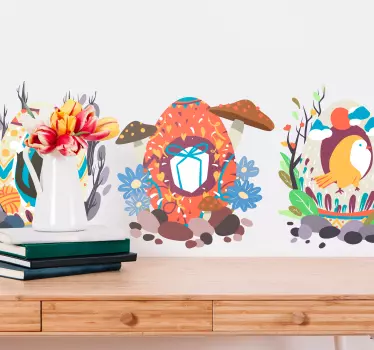 Ostereier mit Tier Illustration Wandtattoo - TenStickers