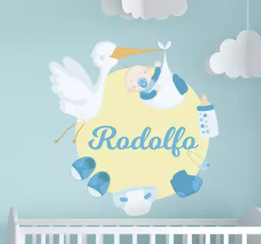 Personalisierbar mit storch baby wandaufkleber - TenStickers