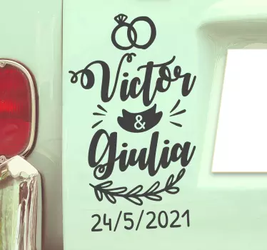 Personalisierbarer Autoaufkleber Hochzeit mit Namen - TenStickers
