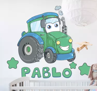 Personalisierte Sticker Cartoon traktor mit Namen - TenStickers
