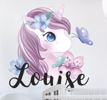 Personalisierte Sticker Einhorn und Schmetterling - TenStickers