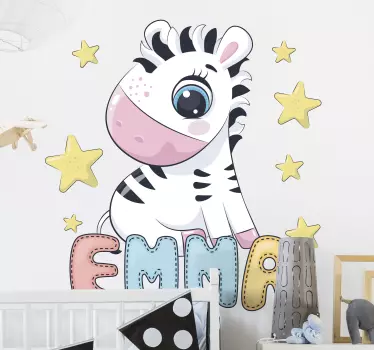 Personalisierte Sticker Süßes zebra und sterne - TenStickers