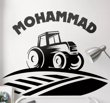 Personalisierte Sticker Traktor mit gras und Namen - TenStickers
