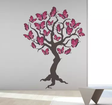 Rosa Baum mit Schmetterlingen Wandtattoo - TenStickers
