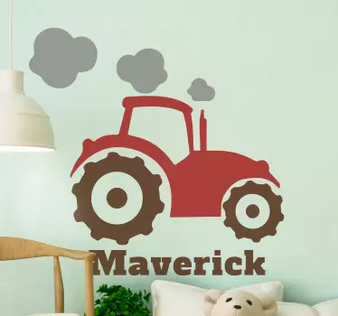 Spielzeug Aufkleber Traktor rot und braun mit Namen - TenStickers