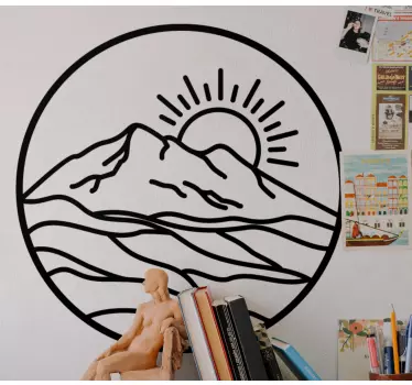 Sticker Natur Runde silhouette berg mit sonne - TenStickers