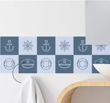Tapetenbordüre Kacheln mit meeressymbolen - TenStickers