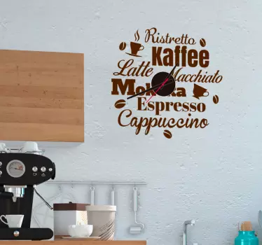 Wandtattoo Uhr Kaffeesorten - TenStickers