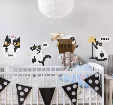 Wandaufkleber Lustige moderne Katzen - TenStickers