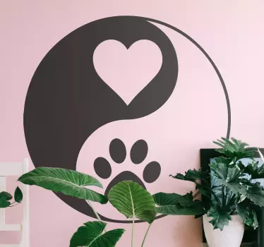 Wandaufkleber Yin yang print pfote und herz - TenStickers