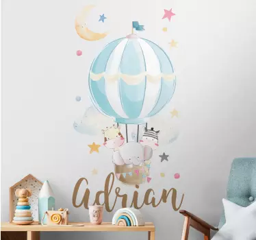 Heißluftballon mit Tieren und Namen Wandtattoo Schlafzimmer - TenStickers